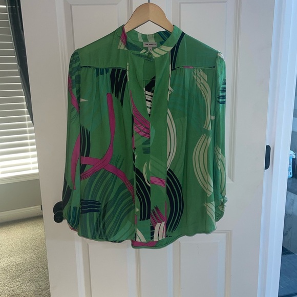 THE ODELLS WOMEN TOPS BLOUSES {$220} Poet Blouse Mystic Green Geometric Small - Picture 2 of 9